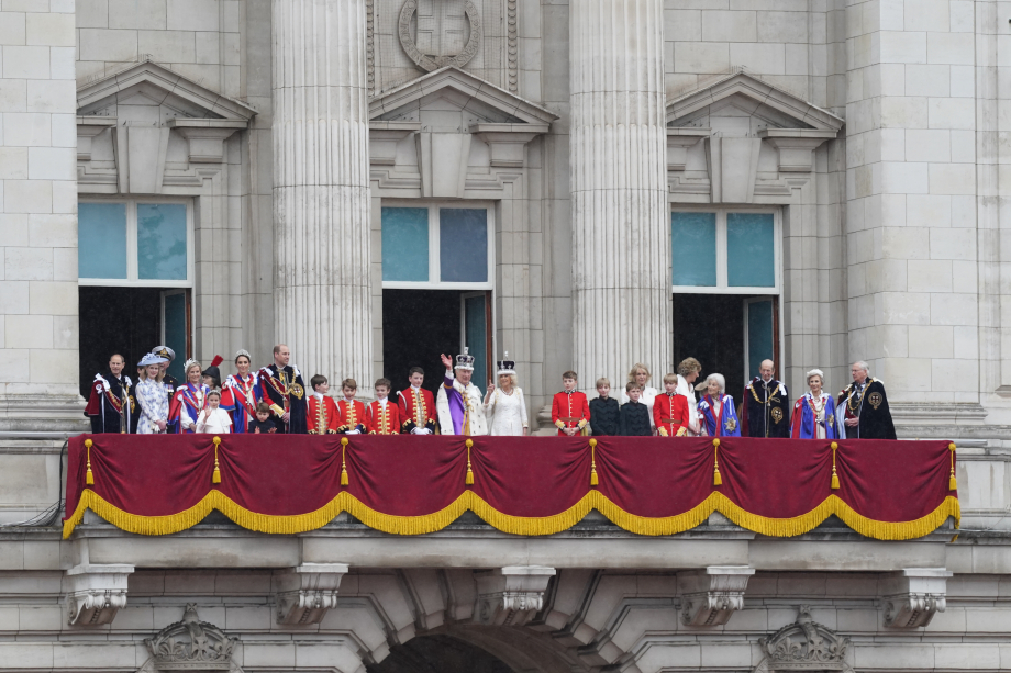 The King and Queen are joined by other members of the Royal Family on the balcony of Buckingham Palace