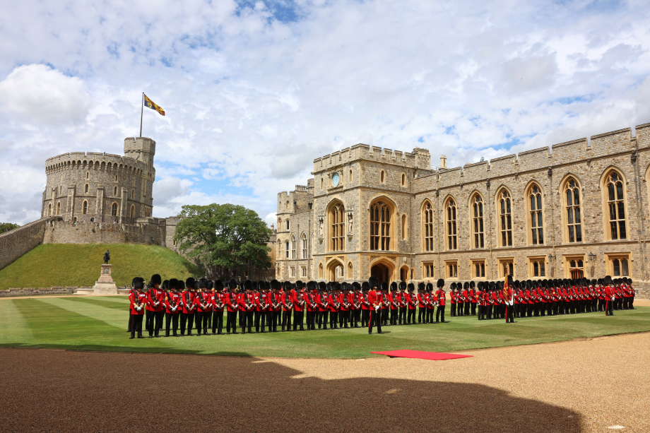 The Guard of Honour forms up in the Quadrangle at Windsor