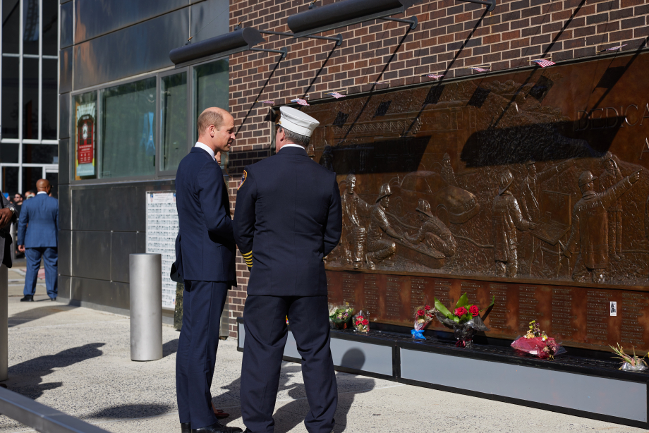 The Prince of Wales visits FDNY Ten House's 9/11 memorial 