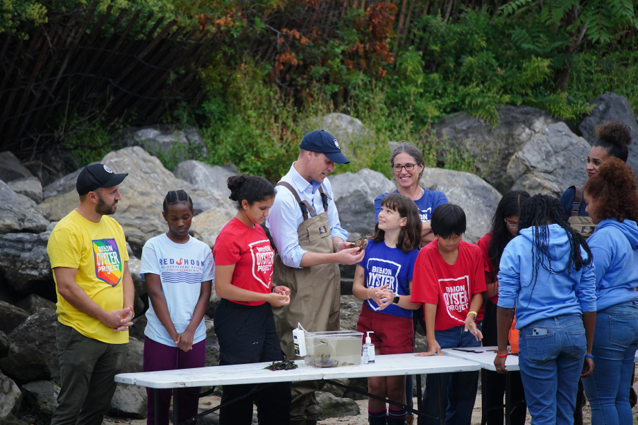 The Prince of Wales with Billion Oyster Project volunteers