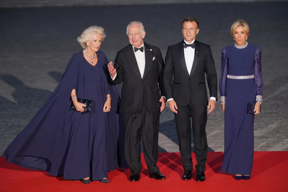 The Kind and Queen, and President and Madame Macron at Versailles.