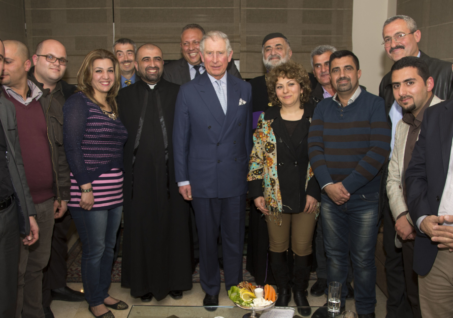 The Prince of Wales meets a group of ten Iraqi Christians who sought refuge in Jordan after having fled Iraq at the British Ambassador's residence in Amman, Jordan on his first day of his trip to the region.