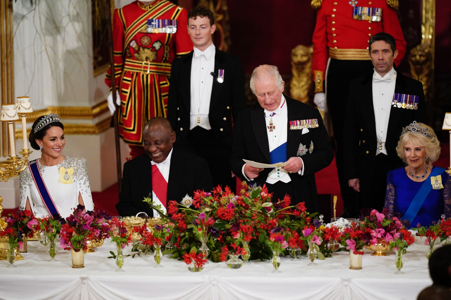 The Princess of Wales, President Cyril Ramaphosa of South Africa, The King and Queen, during the State Banquet held at Buckingham Palace for the State Visit to the UK by the South African President.