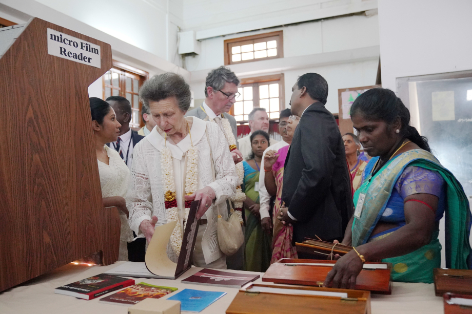 The Princess Royal visits Jaffna Public Library in Jaffna during day two of her visit to mark 75 years of diplomatic relations between the UK and Sri Lanka. 