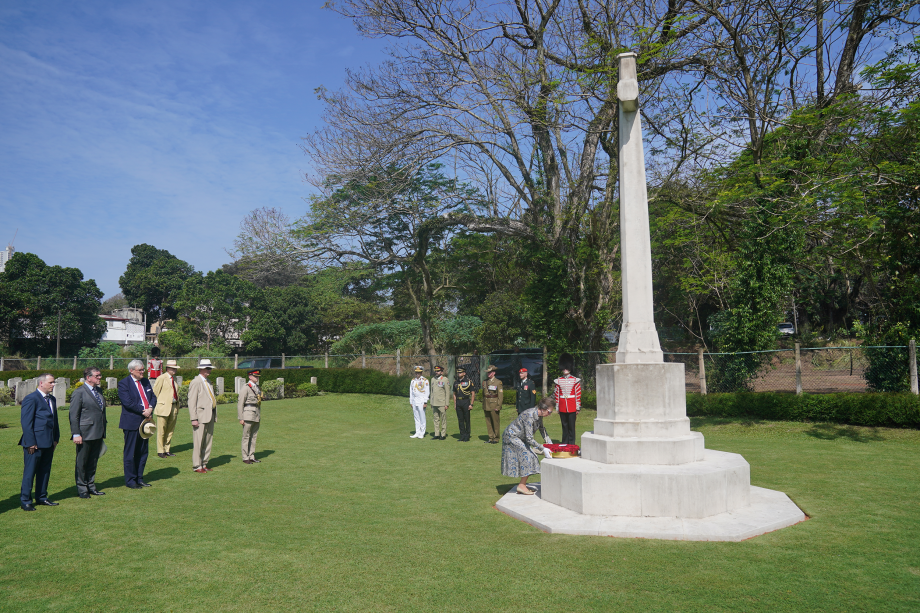 The Princess Royal lays a wreath during a visit to Commonwealth War Graves Commission Jawatte Cemetery in Colombo, Sri Lanka, as part of day three of their visit to mark 75 years of diplomatic relations between the UK and Sri Lanka. 