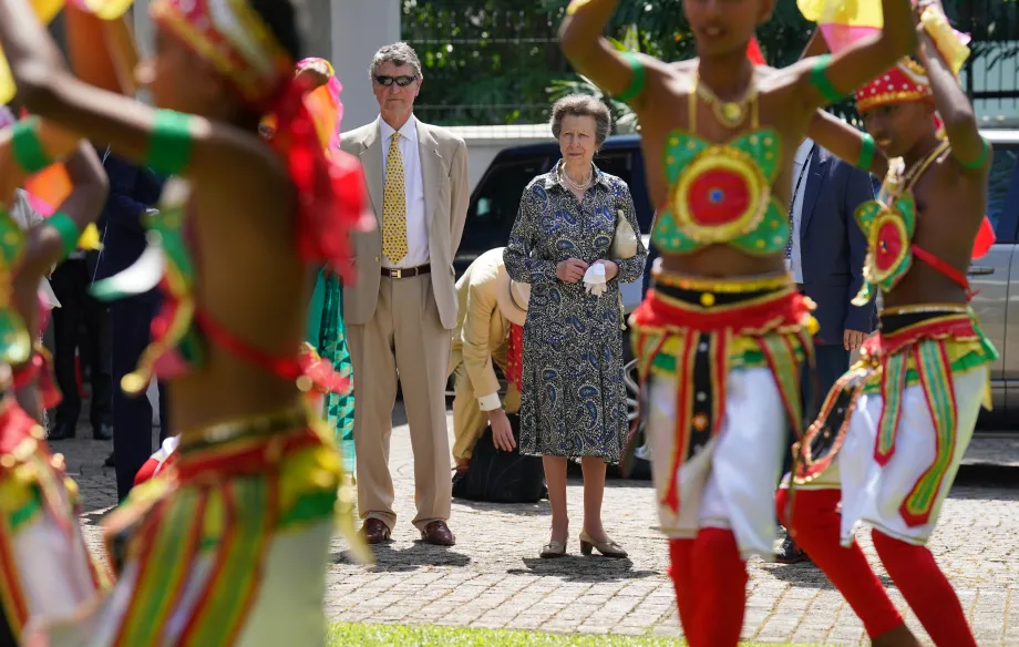 The Princess Royal and her husband Vice Admiral Sir Timothy Laurence during a visit to the British Council in Colombo, Sri Lanka, on day three of a visit to mark 75 years of diplomatic relations between the UK and Sri Lanka. 