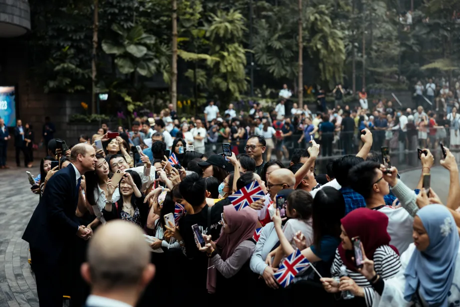 The Prince of Wales greets crowds at the Jewel Changi Airport, Singapore