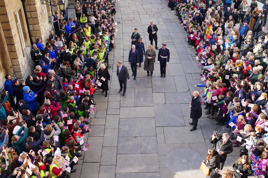 Queen Camilla meeting members of the public ahead of attending a Service of Celebration at Bath Abbey as she carry out engagements celebrating the 850th anniversary of St John's Foundation in Bath.