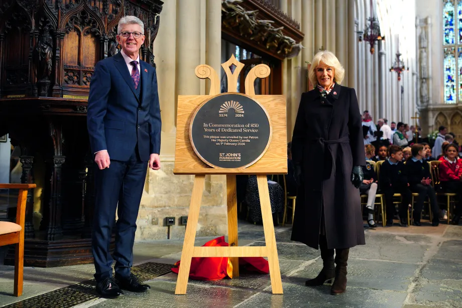 Queen Camilla meeting members of the public ahead of attending a Service of Celebration at Bath Abbey as she carry out engagements celebrating the 850th anniversary of St John's Foundation in Bath.