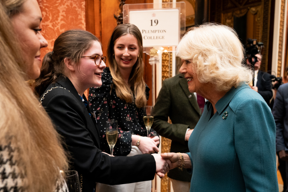 Queen Camilla meets members of Plumpton College, after presenting the Queen's Anniversary Prizes for Higher and Further Education, during an event at Buckingham Palace in London.jpg