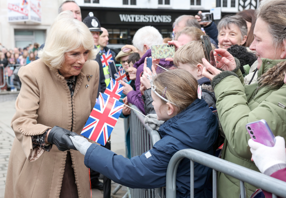 Queen Camilla meets well-wishers during a visit to the Farmers' Market in The Square, Shrewsbury, in Shropshire.