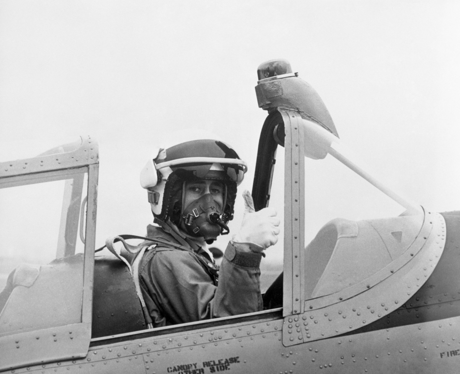 Prince Charles in the cockpit of a Chipmunk aircraft in 1969