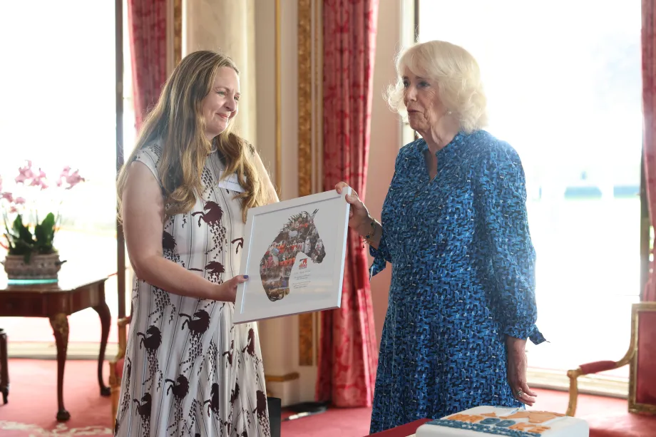 Queen Camilla as she hosts a reception at Buckingham Palace in London, to mark the 90th anniversary of Brooke, a charity dedicated to improving the lives of working horses, donkeys, and mules. 