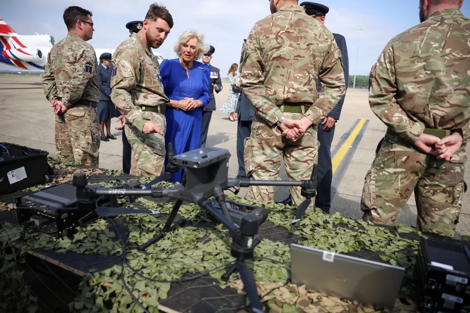 The Queen views a drone at RAF Leeming