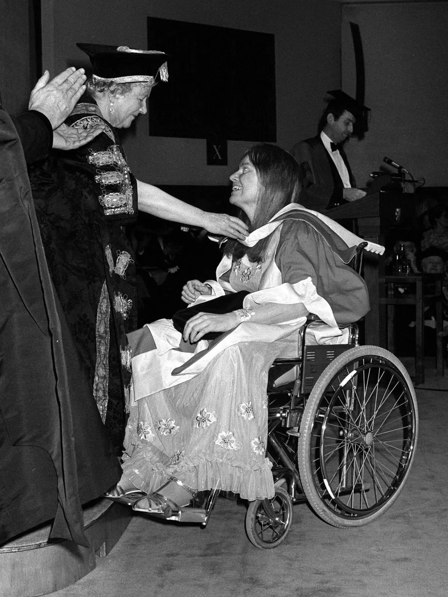 Queen Elizabeth The Queen Mother conferring an Honorary degree of Doctor of Music on Jacqueline Du Pre