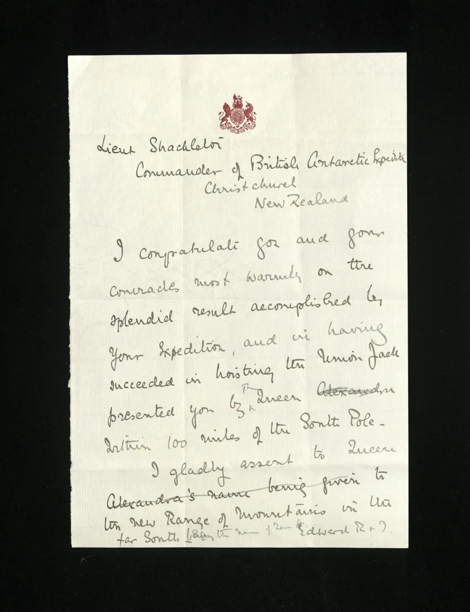 Lieutenant Ernest Shackleton's telegram to King Edward VII