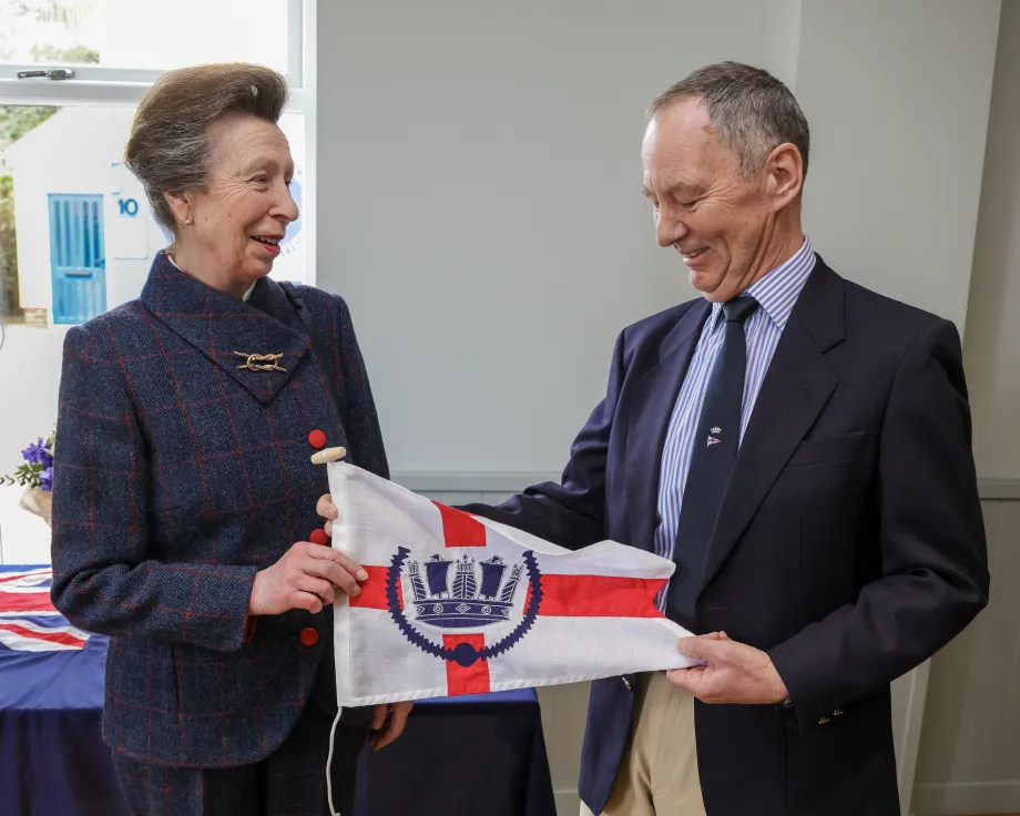 The Princess Royal presenting the Life Flag Officer’s Burgee to Wayne Shirley