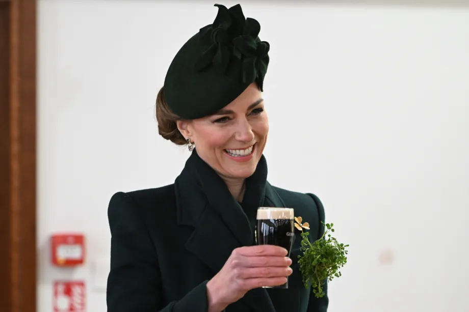 The Princess of Wales receiving a toast with a pint of Guinness
