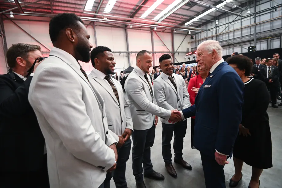 His Majesty meeting Rugby League players from Papua New Guinea