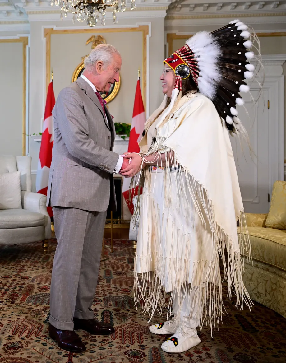 The King with Assembly of First Nations National Chief, Cindy Woodhouse