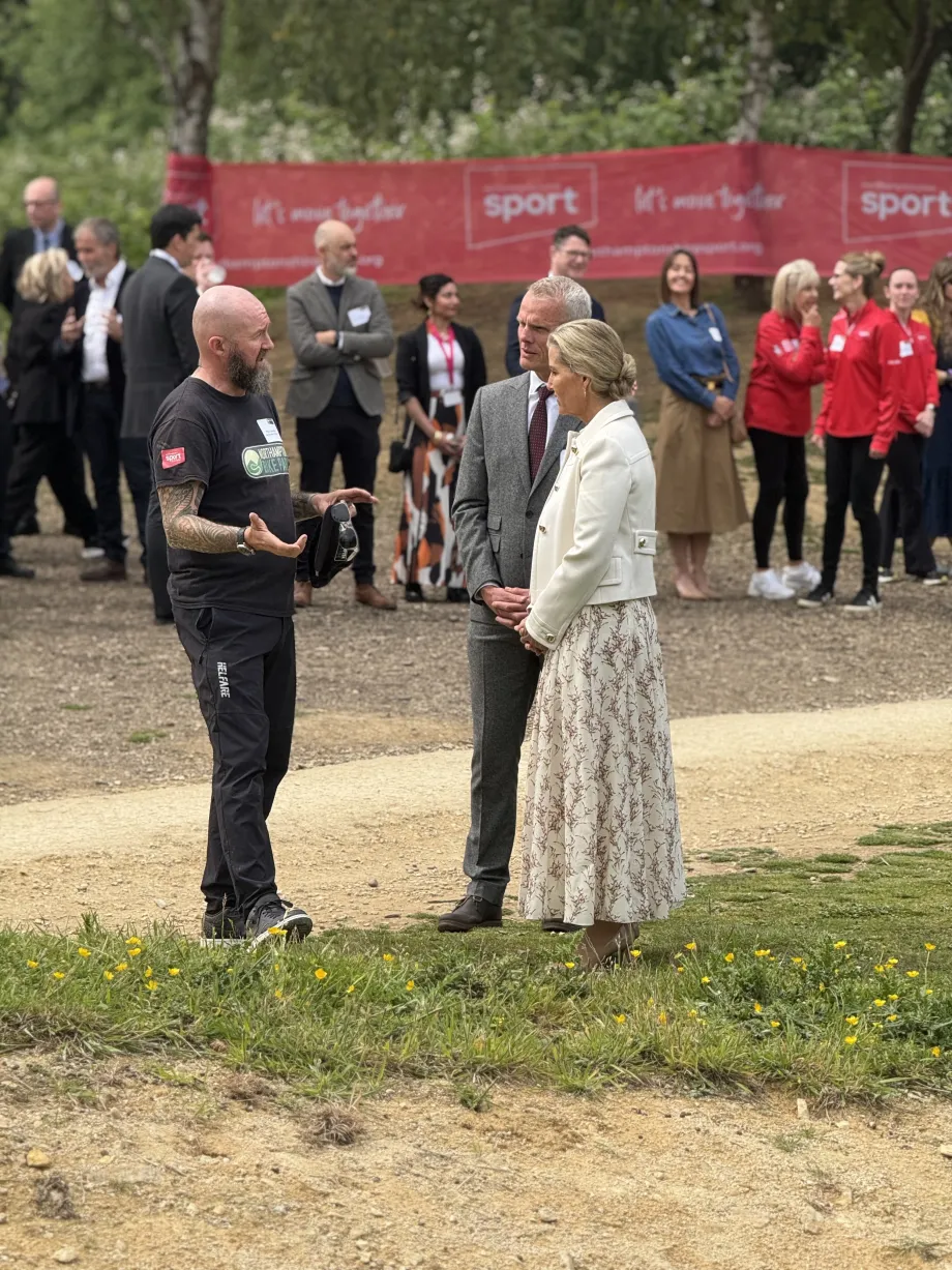 The Duchess of Edinburgh speaks to staff at Northampton Bike Park