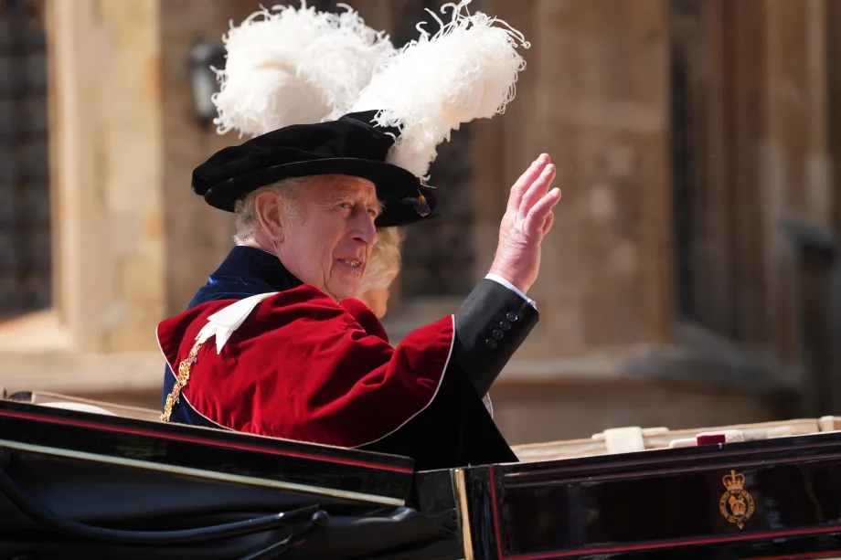 The King departs via carriage from the Order of the Garter Service