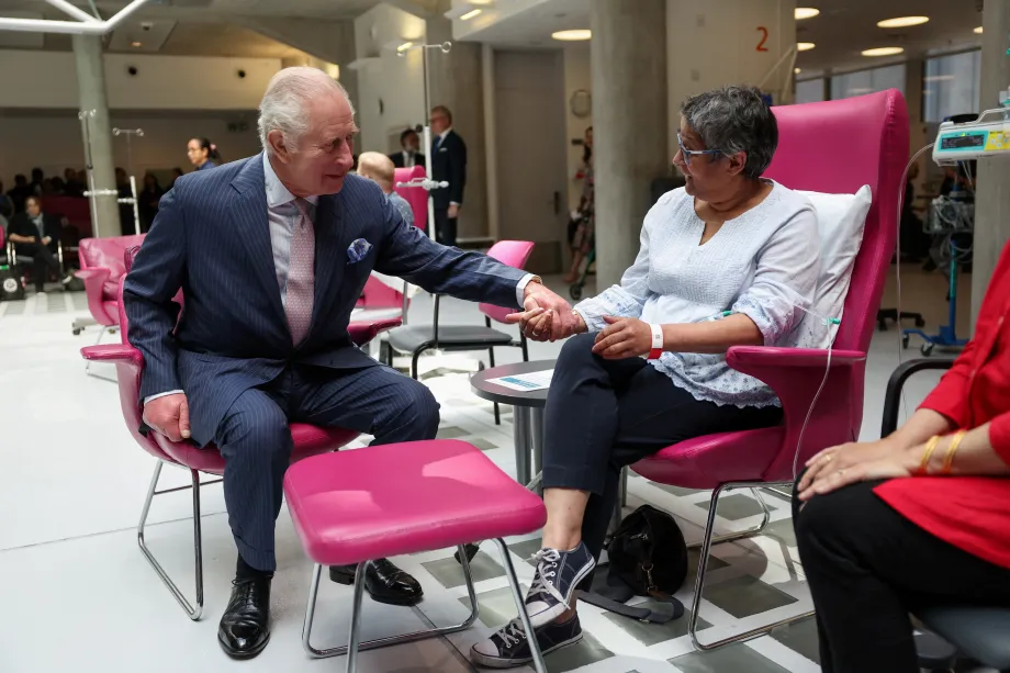 King Charles visits cancer patients at University College Hospital Macmillan Cancer Centre