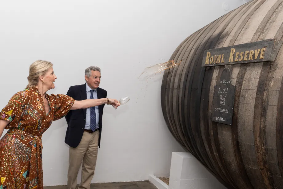 The Duchess baptises a cask of Port