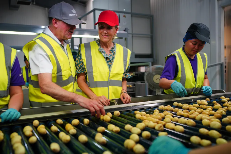 The Duchess visits the Jersey Royal potato pack house