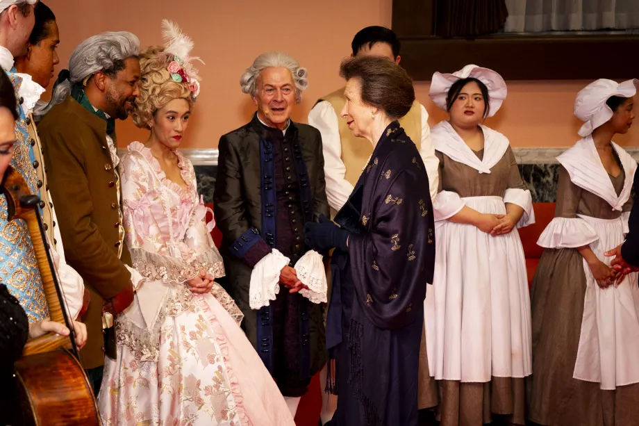 The Princess Royal meets performers after a gala performance at the Thai National Theatre