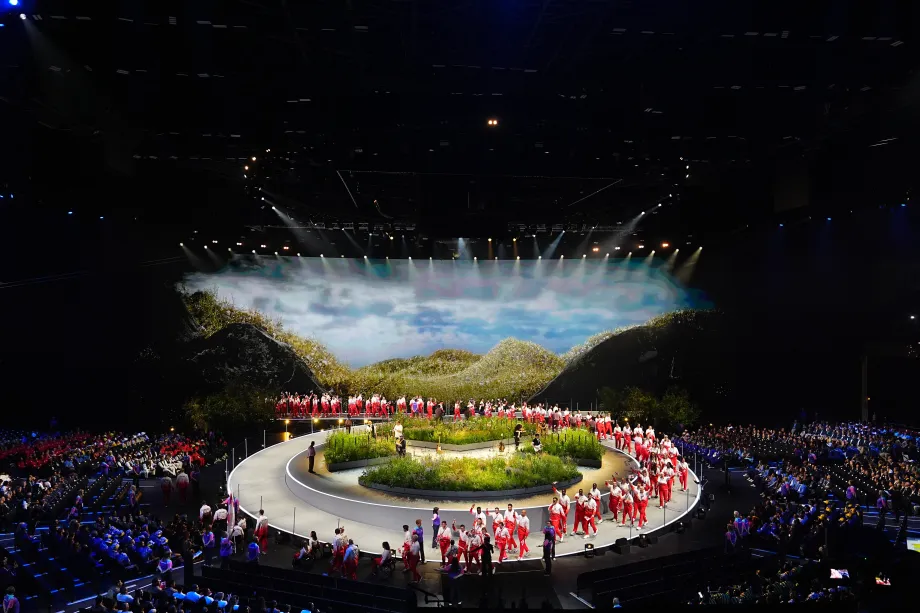 Team England arrive at the Opening Ceremony of the Commonwealth Games
