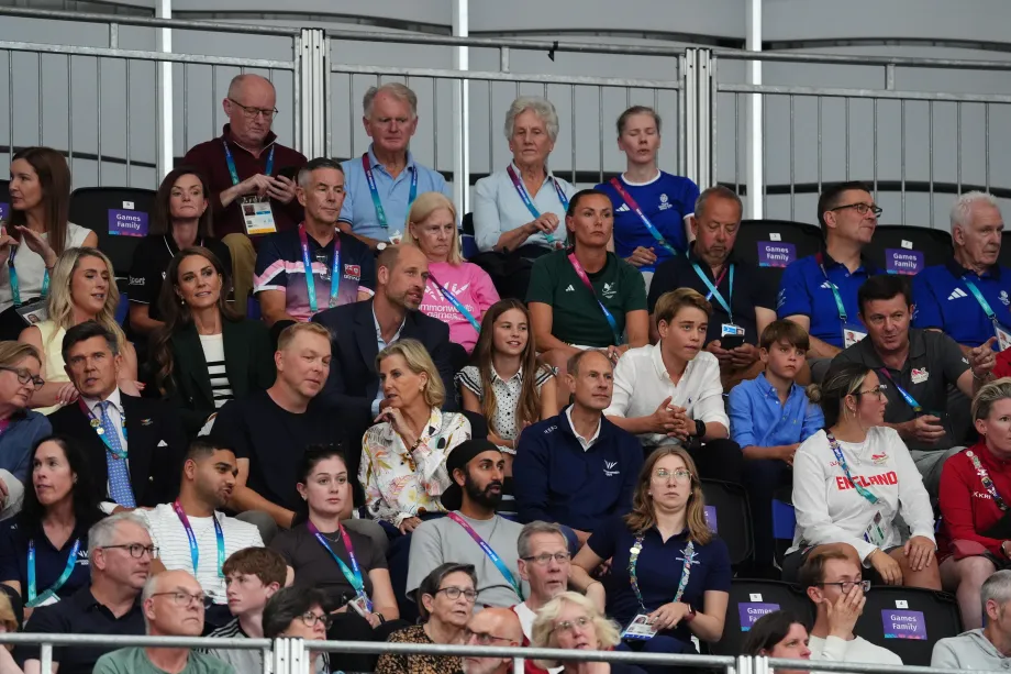 Members of The Royal Family watch cycling in the stands at the Sir Chris Hoy Velodrome