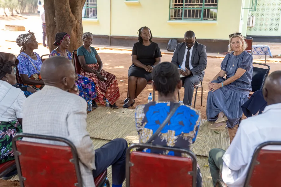 The Duchess of Edinburgh meets medical staff, volunteers and patients at the Mukuni Rural Health Centre in Livingstone