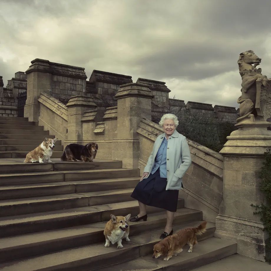 The Queen with her Corgis and Dorgis