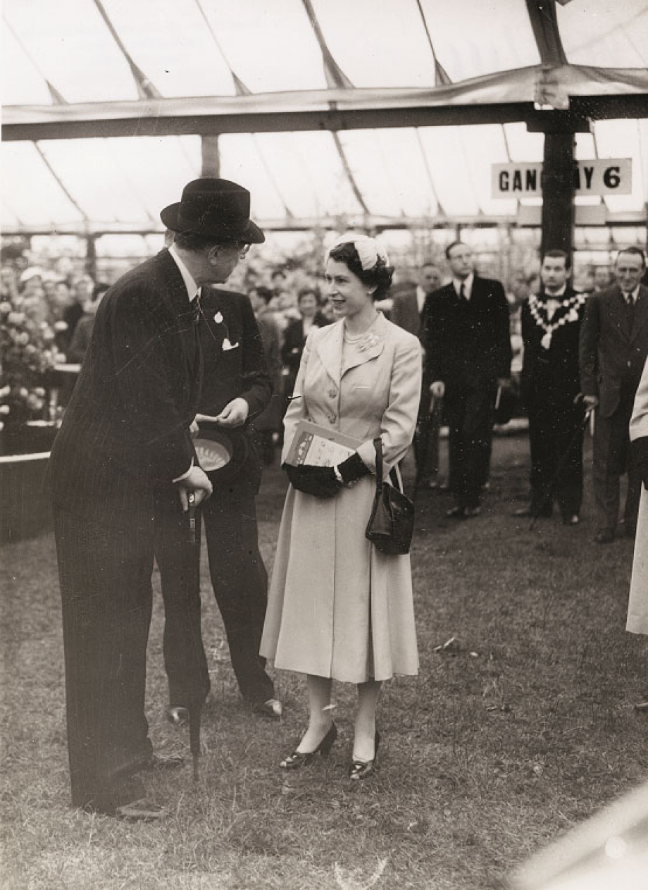 The Queen attends the Chelsea Flower Show for the first time, 1955