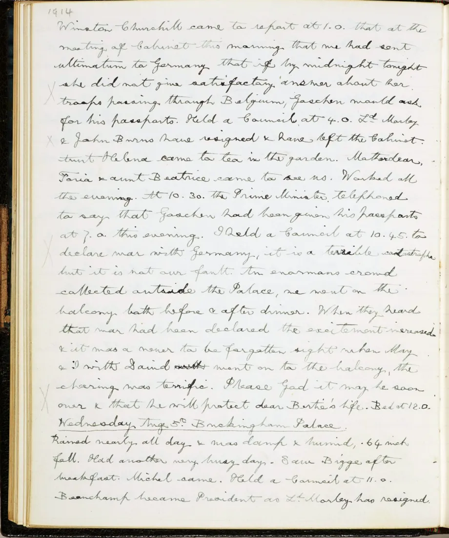 George V Diary entry from 4 August 1914