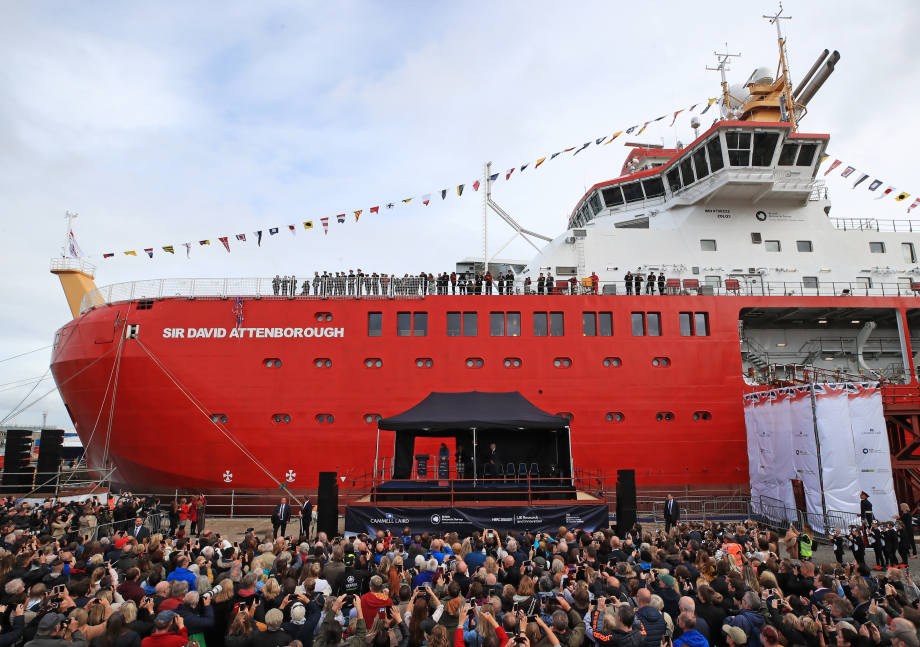 The Duke and Duchess of Cambridge with Sir David Attenborough attended the naming ceremony for a new polar ship which will help us understand more about the Earth as a sustainable planet 