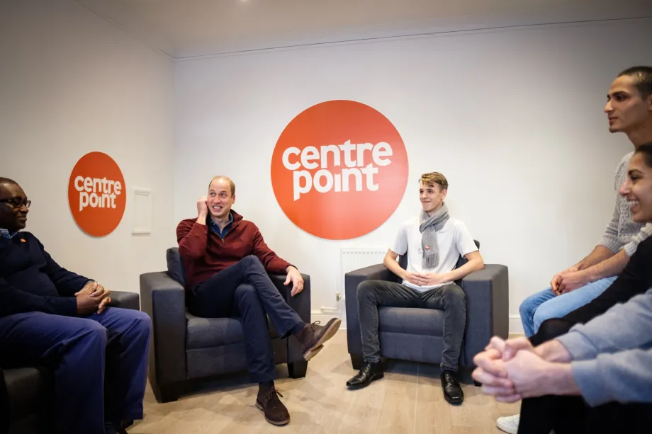 The Duke of Cambridge meets residents at Centrepoint's new Apprenticeship House in London.
