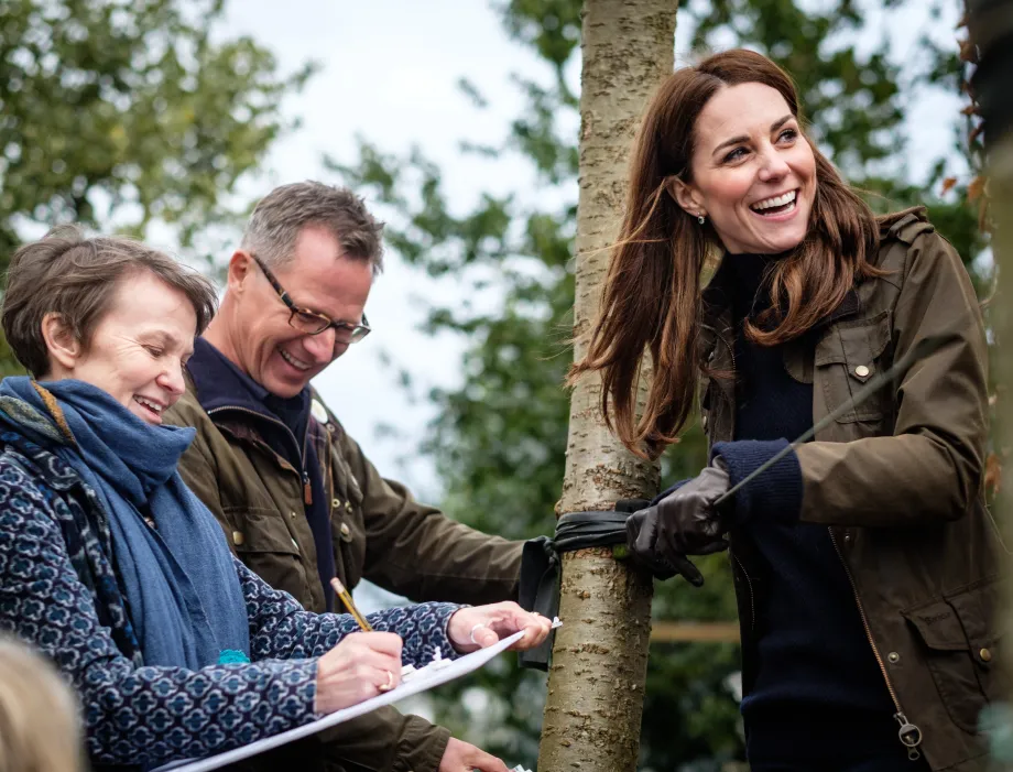 The Duchess of Cambridge with landscape architects Andrée Davies and Adam White of Davies White Landscape Architects