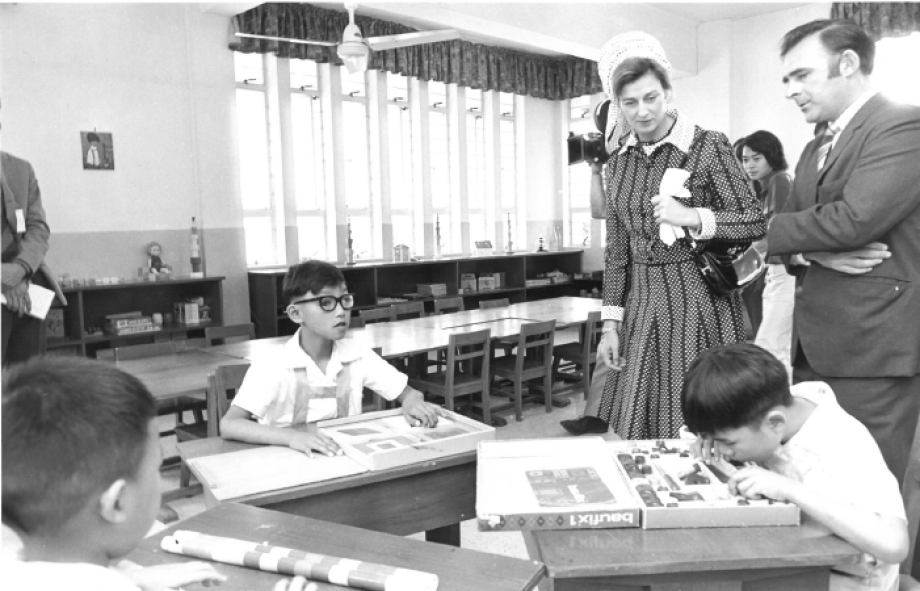 Princess Alexandra meets children being helped by Sightsavers at Ebenezer School, Hong Kong, 1972