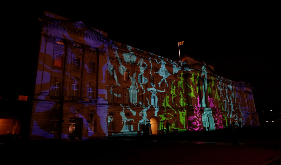 Projection on the front of Buckingham Palace