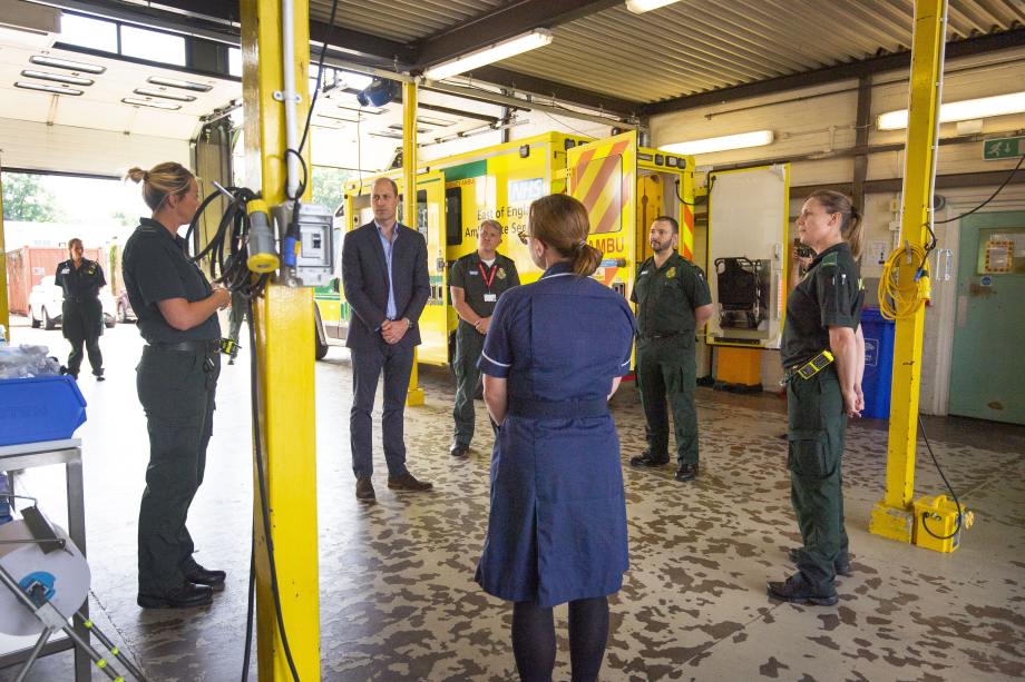The Duke of Cambridge meets staff at Kings Lynn Ambulance Station