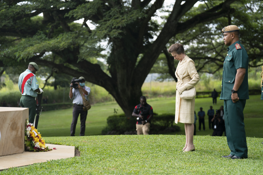 The Princess Royal lays a wreath at Bomana War Cemetery