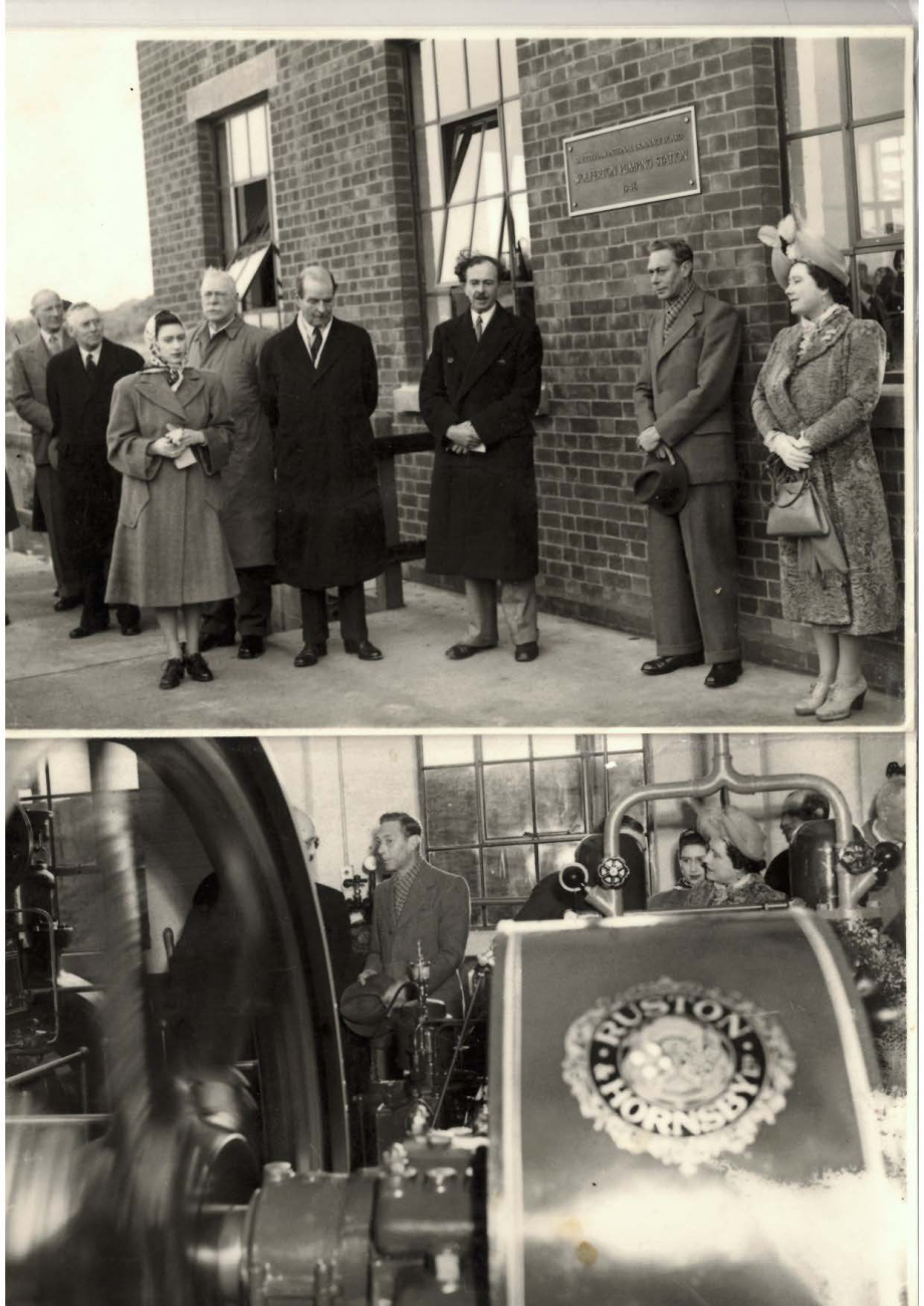 King George, accompanied by Queen Mary and Princess Margaret, opens Wolferton Pumping Station in 1948