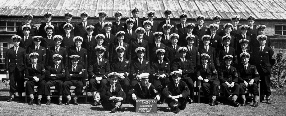  Lieutenant Philip Mountbatten (fifth from left, front row), with Course No.17 at the Royal Naval Petty Officers School, Kingsmoor.