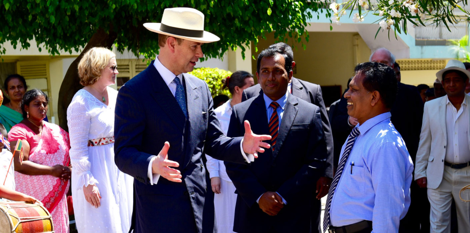 The Earl of Wessex speaks to staff at a school in sri lanka