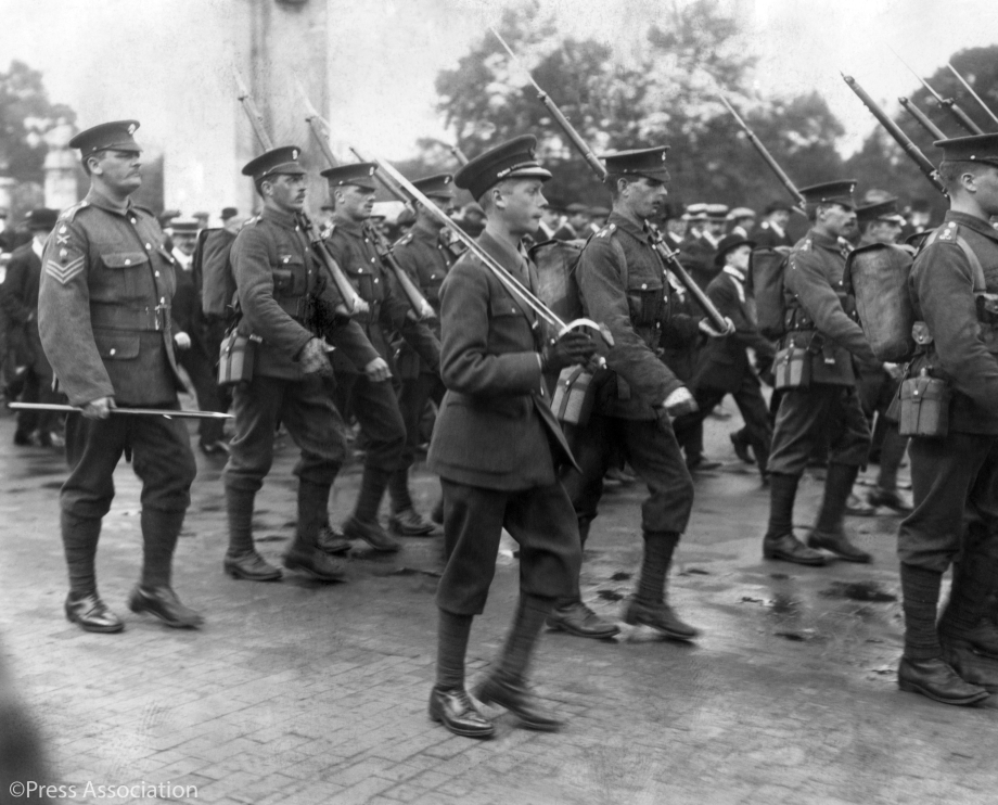 Edward Prince of Wales marching with the Grenadier Guards in 1914