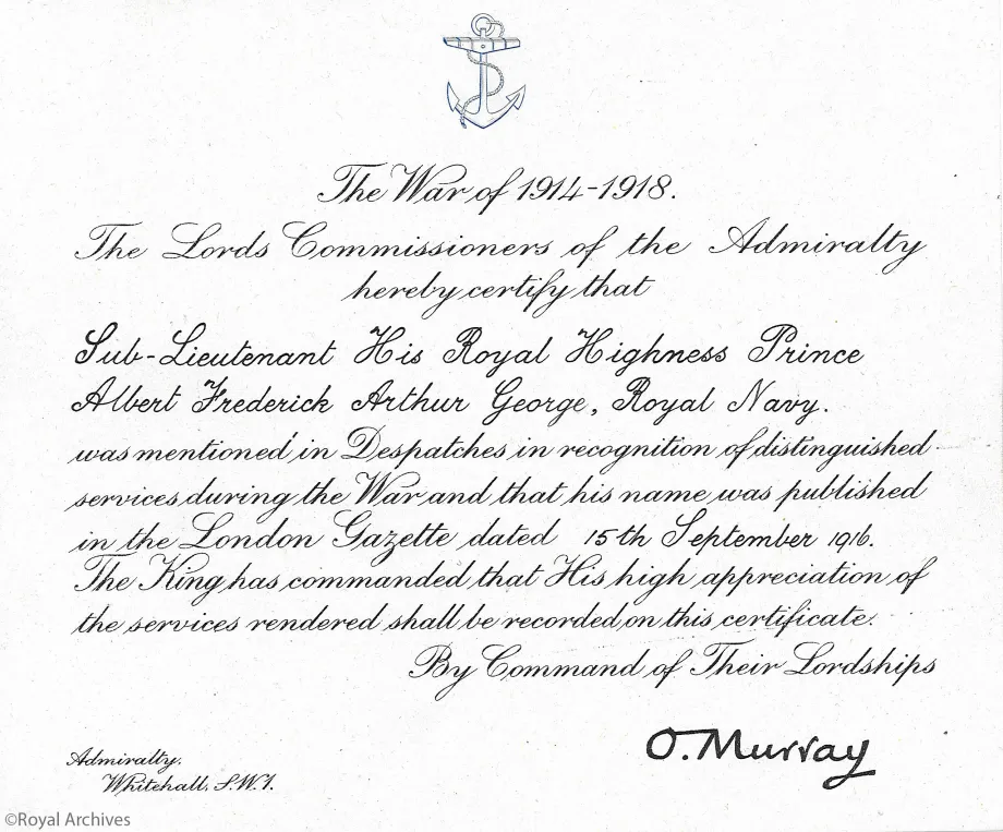 Prince Albert mentioned in dispatches