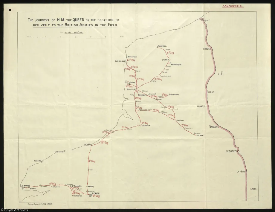 Map showing Queen Mary's visit