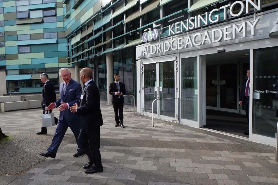 The Prince of Wales visits the Kensington Aldridge Academy in Kensington 